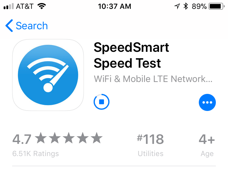 Screenshot of SpeedSmart Speed Test app
