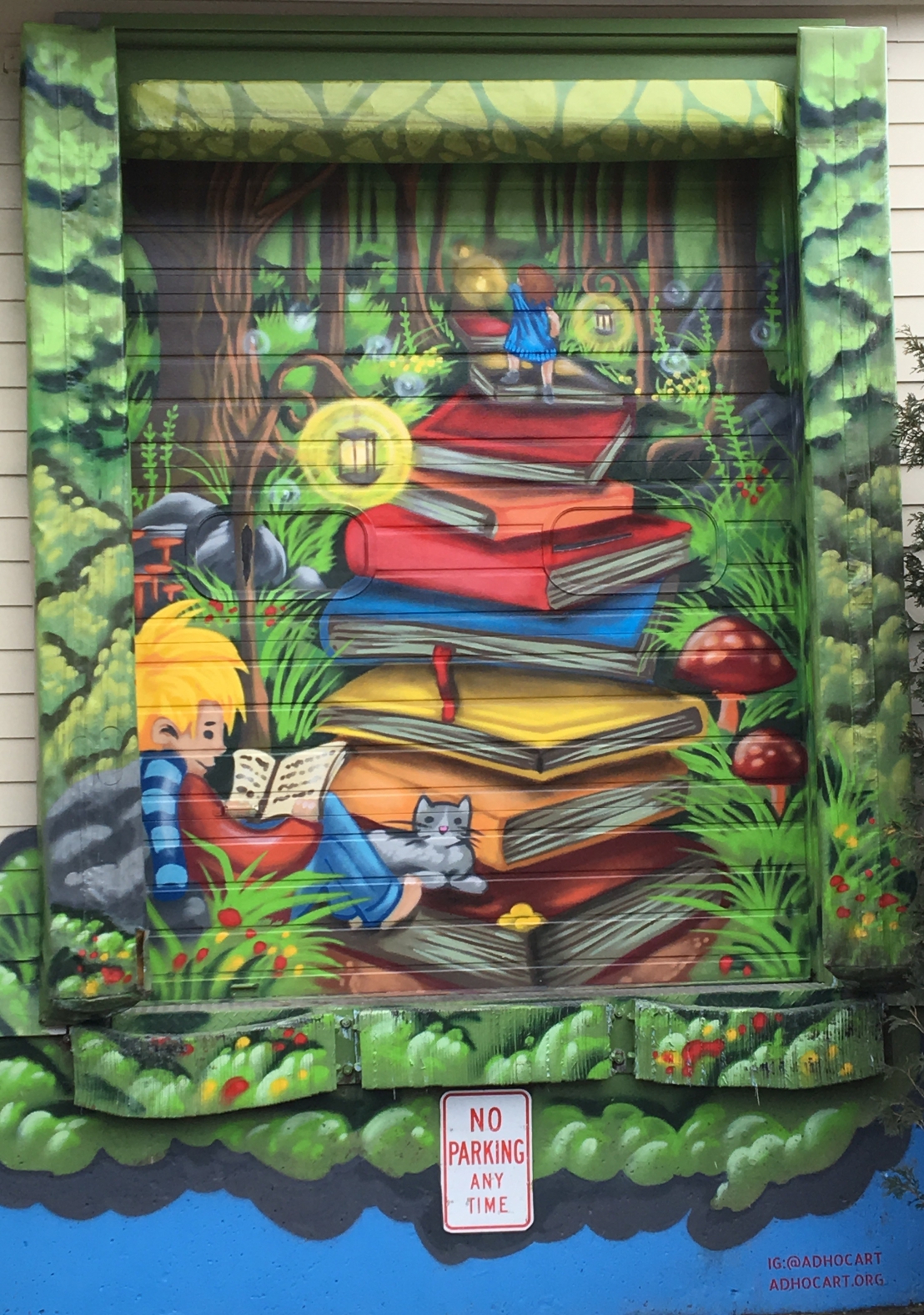 Mural on the loading dock door at Northshire Bookstore in Manchester, Vermont