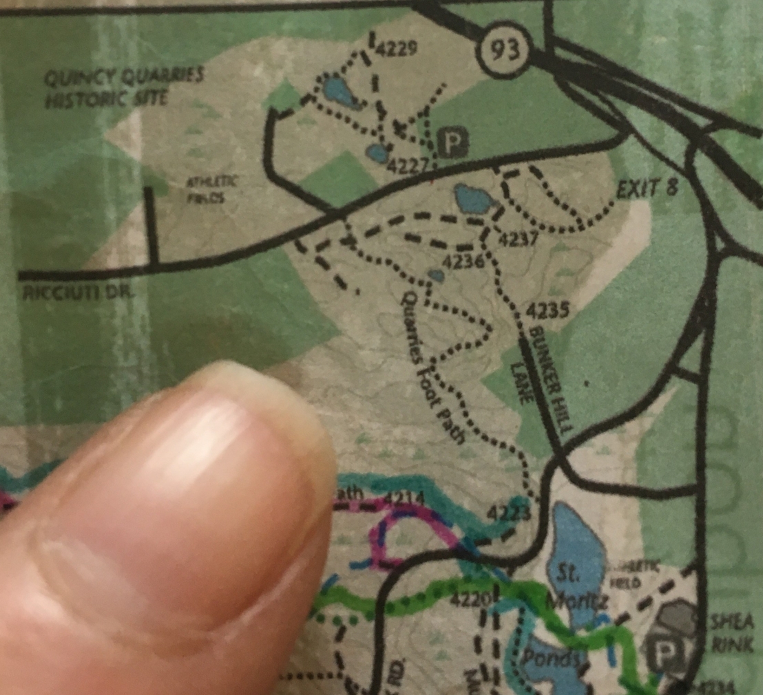 Trail map of the Quincy Quarries area
